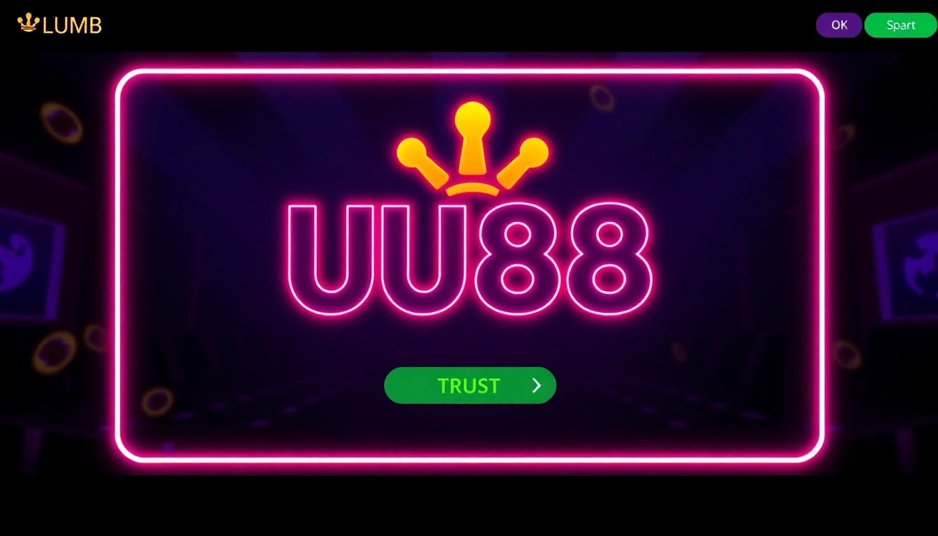 Engaging UU88 online casino platform with energetic neon lights and user-friendly interface for VIP gaming experience