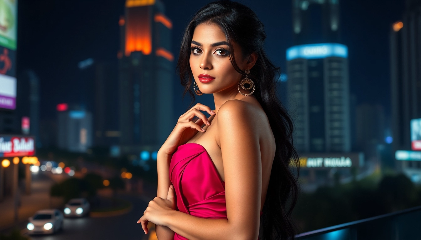 Glamorous Bangalore call girls confidently posing against Bangalore skyline, emphasizing allure and elegance for discerning clients.