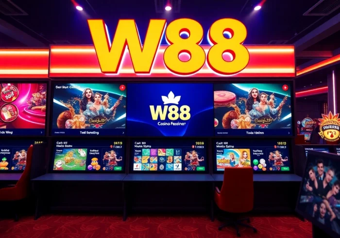 Entrancing visual of the w88 com platform highlighting active betting screens and engaging casino games in a vibrant online setting.
