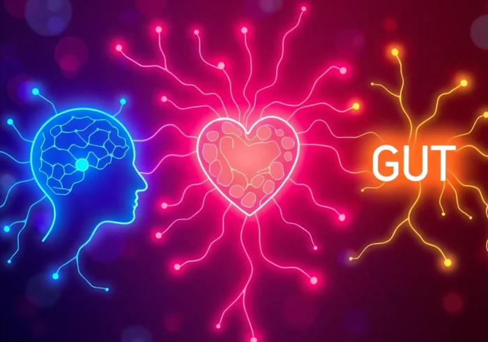 Visual of 3 Brains Intelligence©™ symbol depicting head, heart, and gut brains interconnected with vivid colors for decision-making and self-awareness.