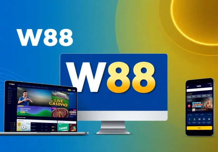W88 com platform illustration showcasing live casino, sports betting, and mobile access, highlighting a trusted online betting experience in Asia.