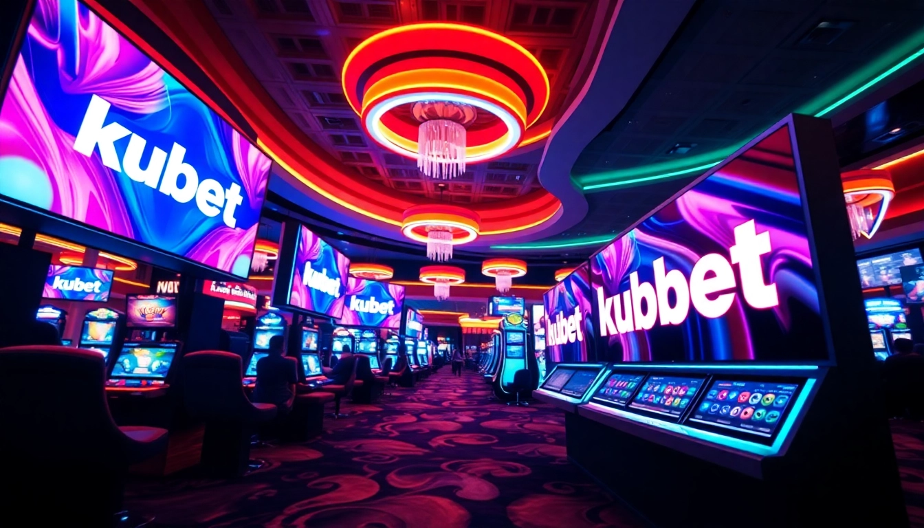 Vibrant online casino interface showcasing kubet branding with colorful game icons and engaging visuals for players.