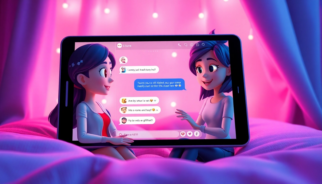 A cozy digital chat scene with an animated AI girlfriend and engaging conversation.