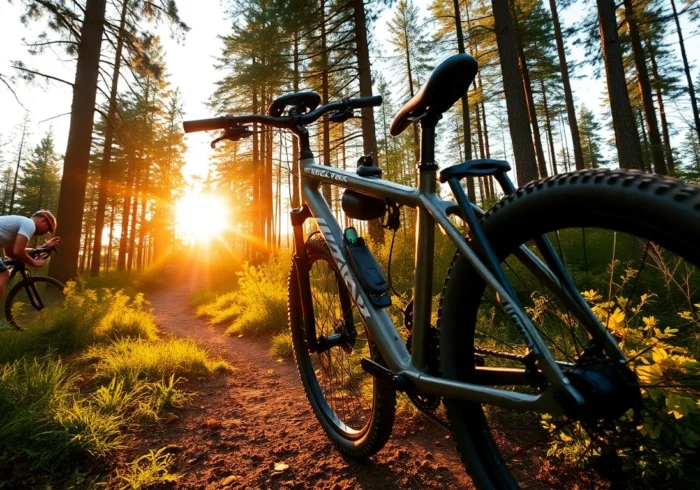 Trek mountain bike navigating a dense forest trail, showcasing durability and adventure readiness for outdoor cycling enthusiasts.