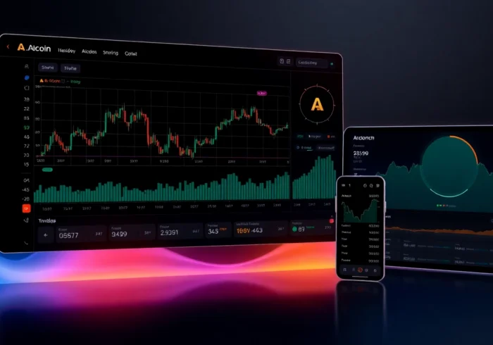AICoin trading platform with real-time charts and security features illustration for cryptocurrency investors.