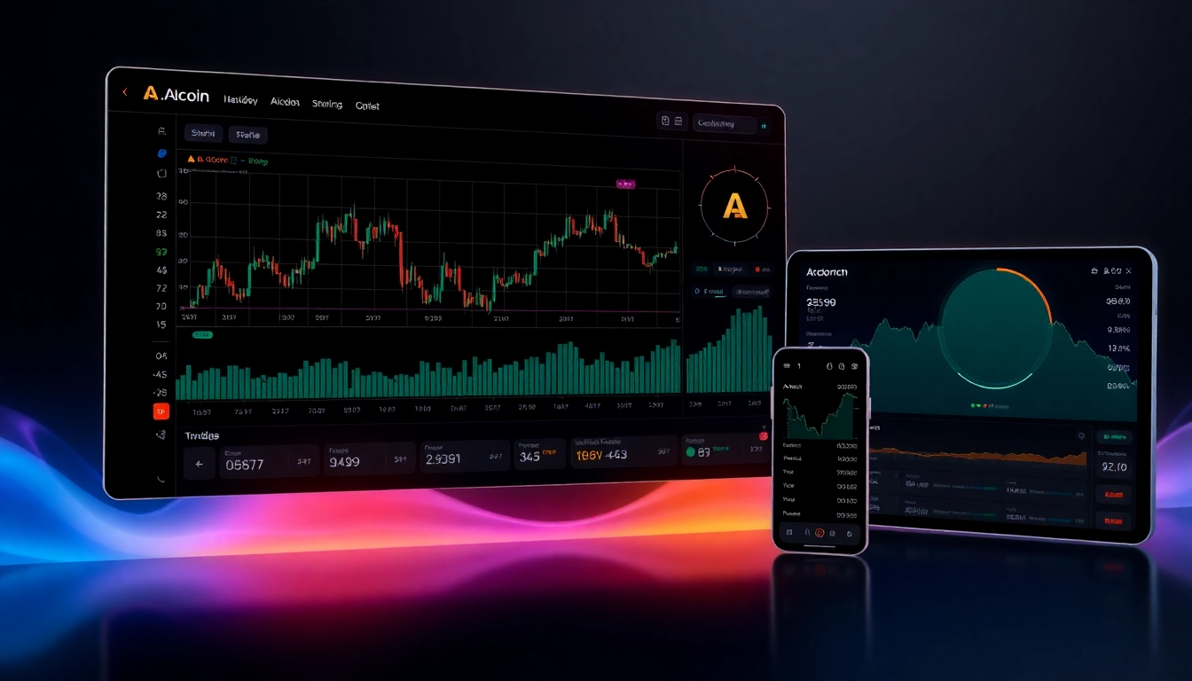 AICoin trading platform with real-time charts and security features illustration for cryptocurrency investors.