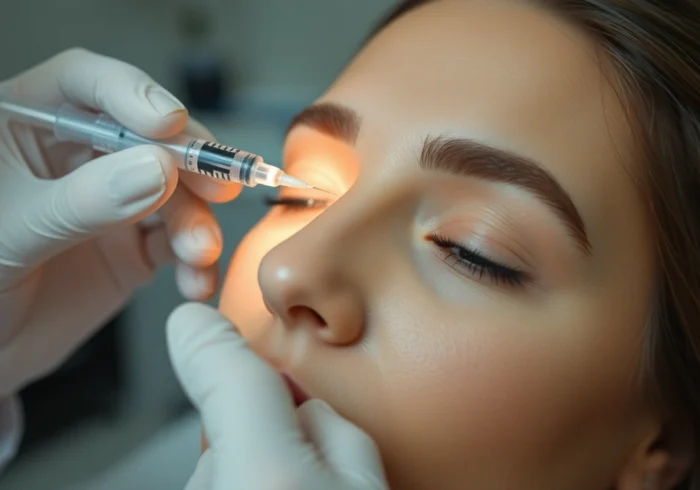 Expert in Botox Faltenbehandlung administers precise facial injections in modern clinic setting, ensuring natural results for smoother skin.