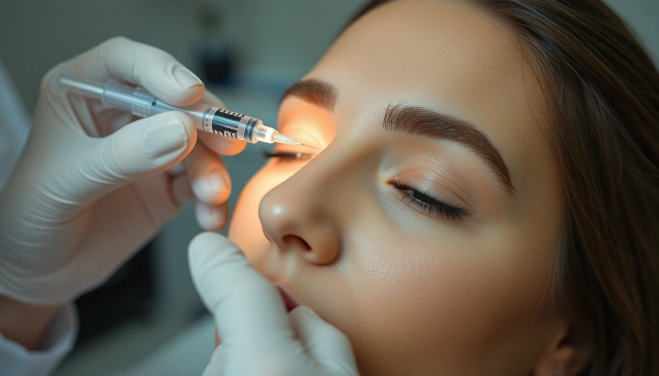 Expert in Botox Faltenbehandlung administers precise facial injections in modern clinic setting, ensuring natural results for smoother skin.