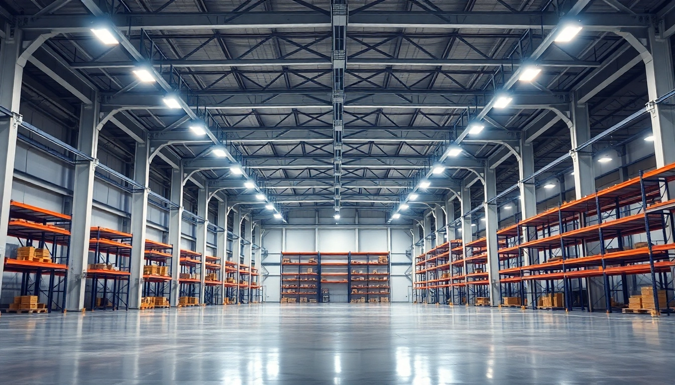 Moderne LED-Hallenbeleuchtung in einer großen Industriehalle