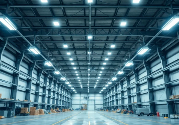 Moderne Industriehalle mit LED-Beleuchtung