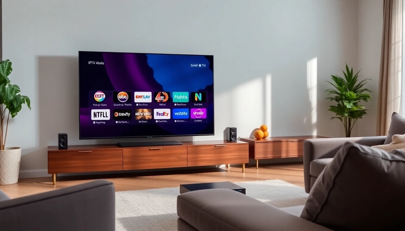 Beste IPTV: Modern IPTV setup with multiple international channels on a smart TV, highlighting ease of use and variety.