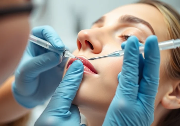 Expert administering Fettwegspritze Zürich to reduce facial fat deposits with a precise injection in a modern clinic setting.