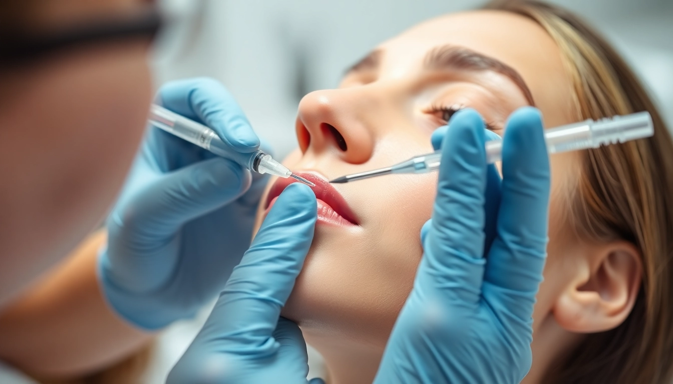 Expert administering Fettwegspritze Zürich to reduce facial fat deposits with a precise injection in a modern clinic setting.