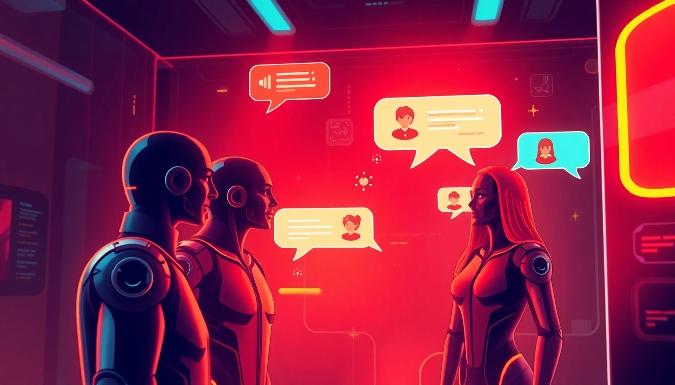 Engage with spicy AI chat in a lively, colorful digital scene showcasing animated AI characters in dynamic conversation, emphasizing realism and bold visuals for spicy AI chat apps.