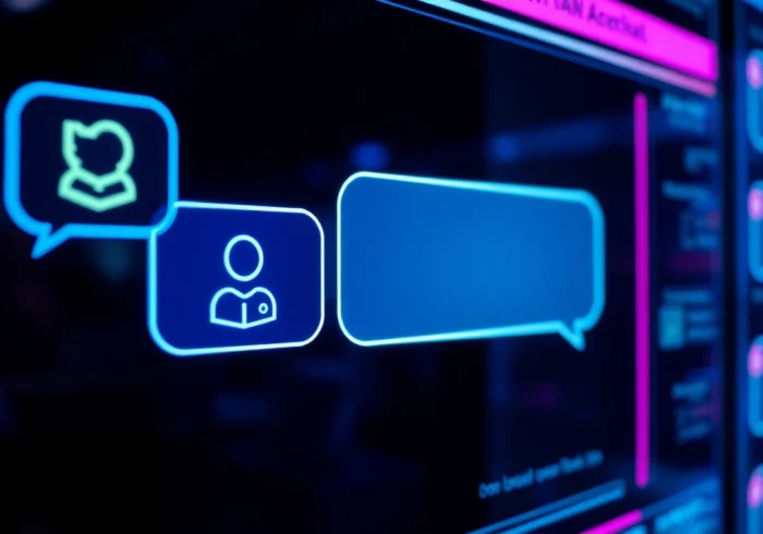 Illustration of a user engaging with an advanced nsfw ai chatbot through a sleek interface, highlighting unfiltered adult interactions in a futuristic style, for accessibility and context.