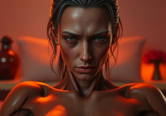 Detailed nsfw ai generated with hyper-realistic features and emotional expressions, designed for adult content.