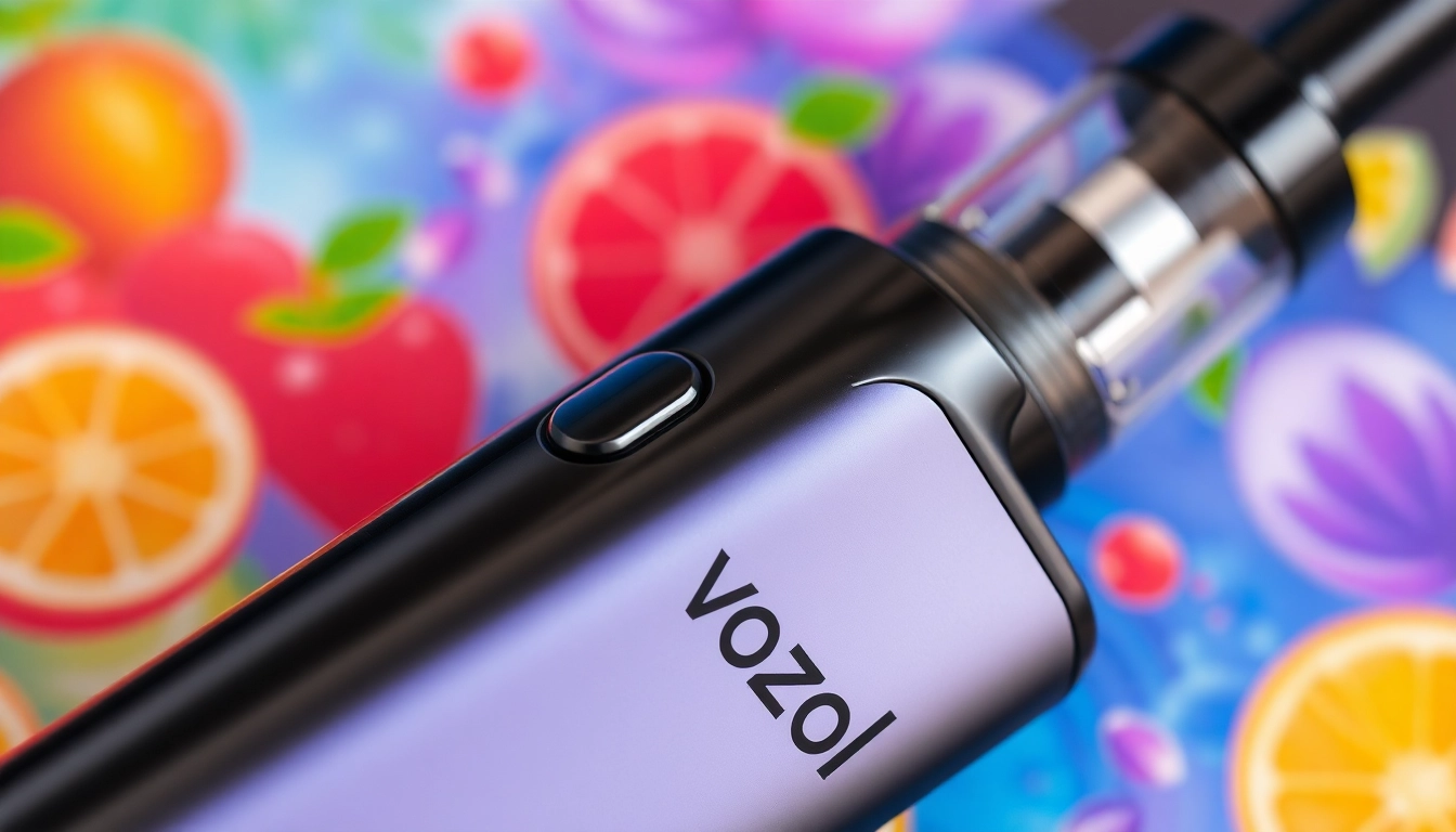 Vozol vape device showcasing colorful flavors with sleek design and high puff capacity for smooth vaping experiences.
