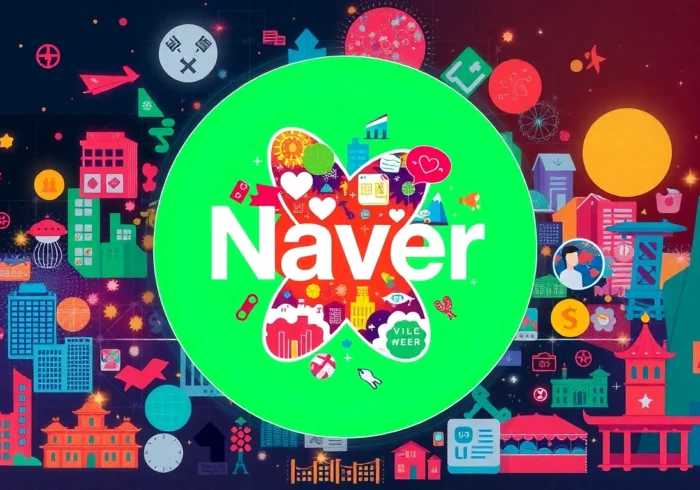 Engaging visual representing Naver's digital platform with Korean cultural elements, symbolizing online connectivity and innovation.