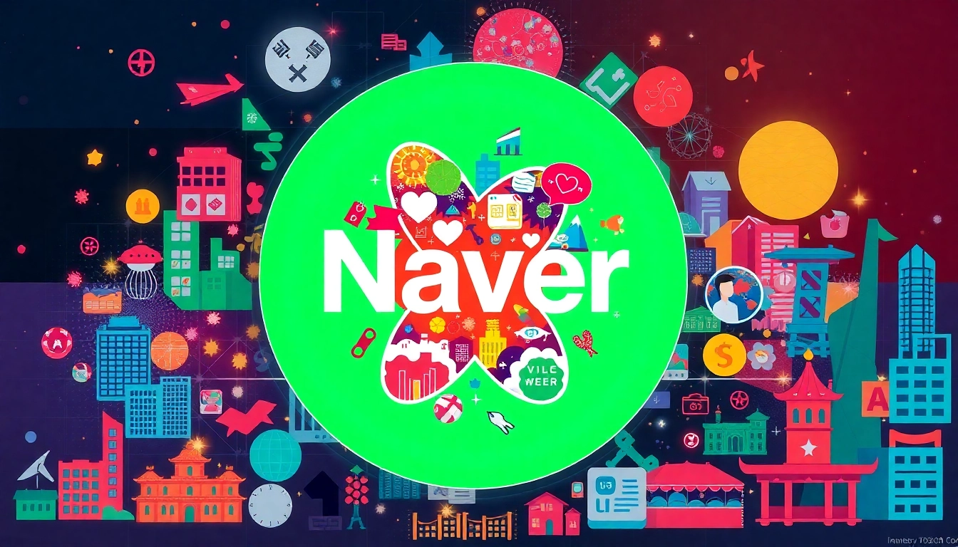 Engaging visual representing Naver's digital platform with Korean cultural elements, symbolizing online connectivity and innovation.