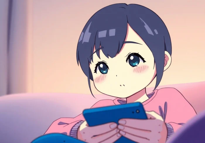 Engaging AI girlfriend chat interface with a warm, friendly virtual partner on screen, emphasizing emotional connection and realistic conversation, accessible and inviting for users seeking virtual companionship.