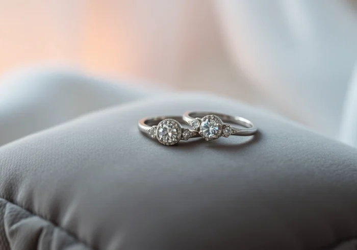 Display of beautiful white gold engagement rings with diamonds featuring balto aukso