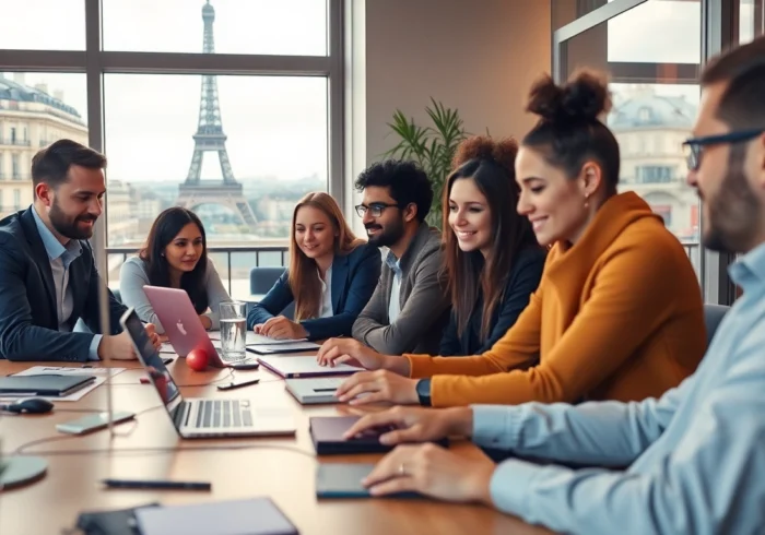 French freelance market growth with professionals working in a vibrant digital environment