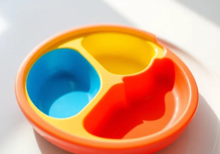 Bright Piatto silicone divisorio 3 scomparti with vibrant colors, showing safe and kid-friendly