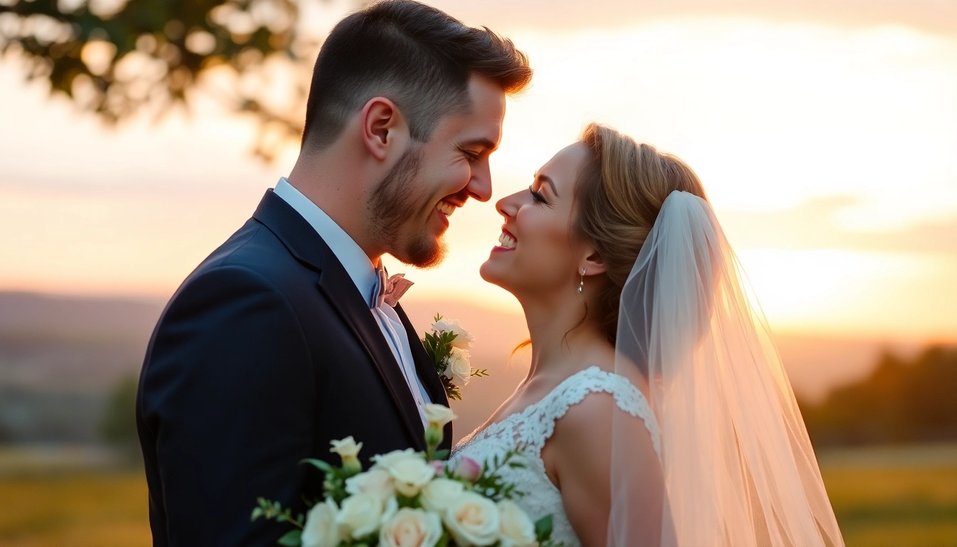 Skilled eskuvoi fotos capturing candid moments of a joyful couple during sunset outdoor wedding