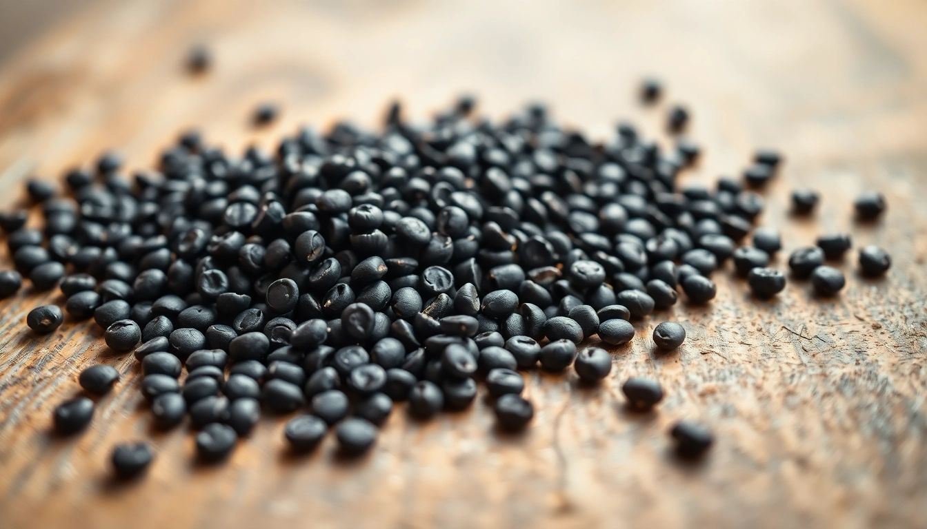 Black Mustard Seeds detailed view showing glossy texture and rich color for spice quality