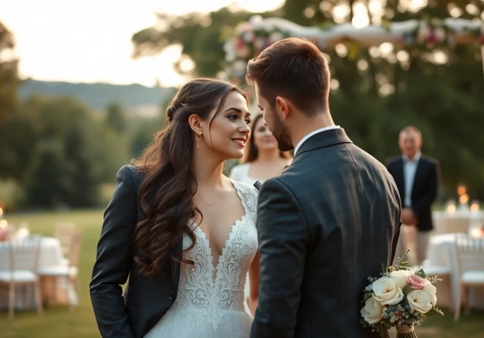 Skilled eskuvoi fotos captures romantic moments during an outdoor wedding celebration, creating