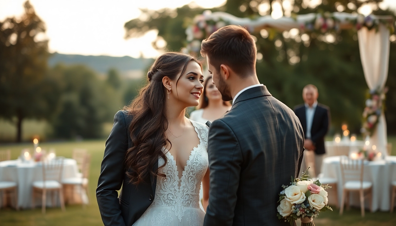 Skilled eskuvoi fotos captures romantic moments during an outdoor wedding celebration, creating